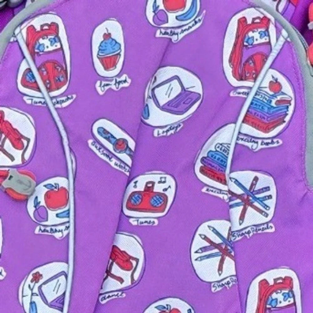 NOS Lands End Y2K Kids Backpack Purple School Novelty Print Vtg Back to School